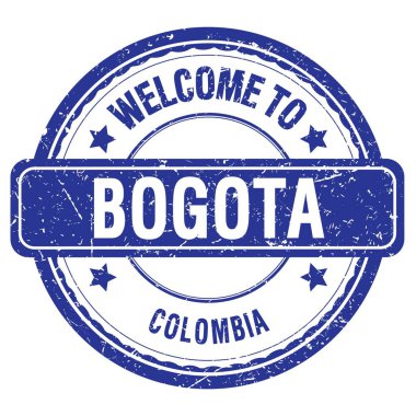 BOGOTA 'ya Hoşgeldiniz - COLOMBIA, mavi grungy pulu üzerine yazılmış kelimeler