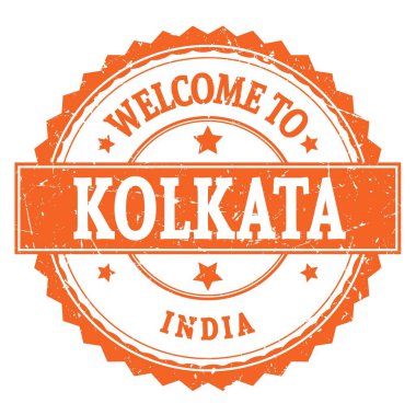 KOLKATA 'ya Hoşgeldiniz - Hindistan, turuncu yuvarlak zig zag damgalı kelimeler