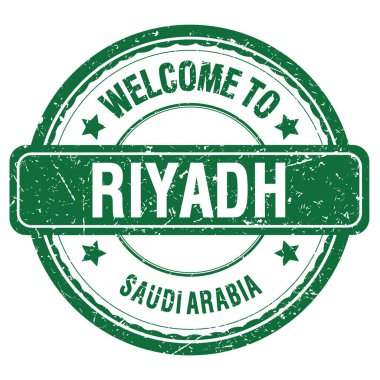 RIYADH 'e Hoş Geldiniz - SAUDI ARABIA, Yeşil kirli damga üzerine yazılmış kelimeler