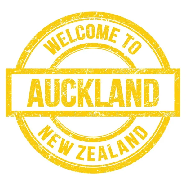 Welcome Auckland Nowość Zealandii Napis Żółtej Okrągłej Prostej Pieczęci — Zdjęcie stockowe