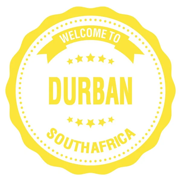 Bienvenidos Durban Sudáfrica Palabras Escritas Sello Amarillo Insignia Redonda —  Fotos de Stock