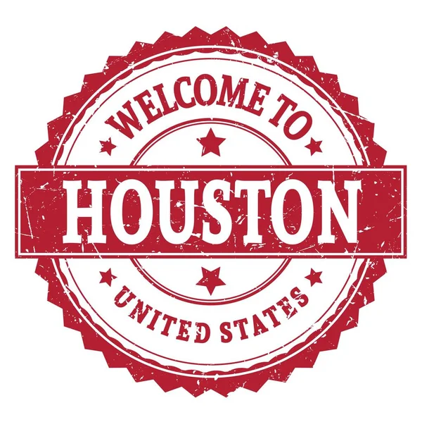 ようこそヒューストンへ アメリカ合衆国 ワードは 赤丸ジグザグスタンプに書かれて — ストック写真