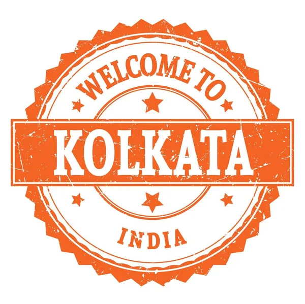 KOLKATA 'ya Hoşgeldiniz - Hindistan, turuncu yuvarlak zig zag damgalı kelimeler