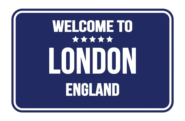 ロンドンへようこそ イギリス 青の長方形の道路標識切手 — ストック写真