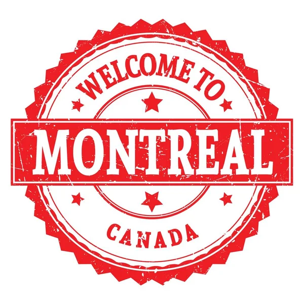 Montreal Hoş Geldiniz Kanada Kırmızı Yuvarlak Zig Zag Damgası Üzerine — Stok fotoğraf