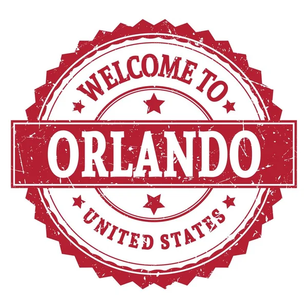 Vítejte Orlanda Spojené Státy Slova Napsaná Červeném Kruhovém Klikatém Razítku — Stock fotografie