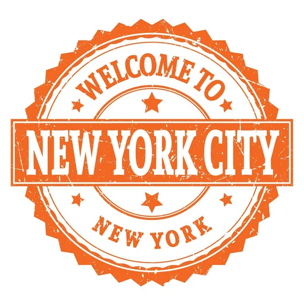 Willkommen New York City New York Worte Auf Orangefarbener Runder — Stockfoto