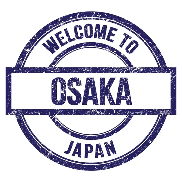 Bienvenidos Osaka Japón Palabras Escritas Azul Redondo Simple Sello — Foto de Stock