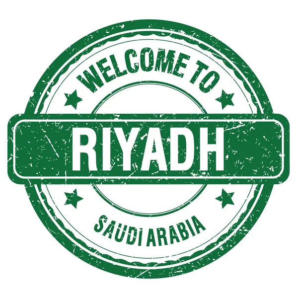 RIYADH 'e Hoş Geldiniz - SAUDI ARABIA, Yeşil kirli damga üzerine yazılmış kelimeler
