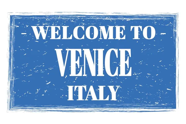 Bienvenidos Venecia Italia Palabras Escritas Azul Rectángulo Sello Postal — Foto de Stock