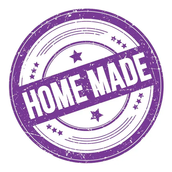 Home Made Tekst Violette Indigo Ronde Grungy Textuur Stempel — Stockfoto