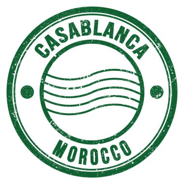 CASABLANCA - MOROCCO, yeşil yuvarlak posta damgası üzerine yazılmış kelimeler