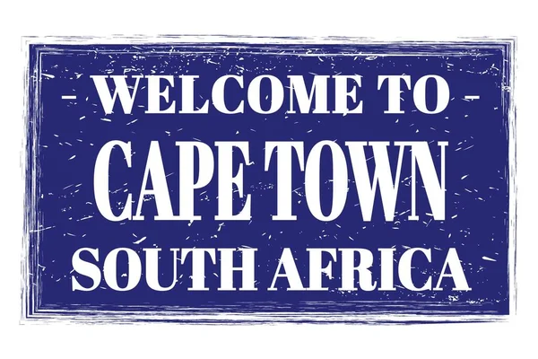 Bienvenidos Cape Town Sudáfrica Palabras Escritas Azul Rectángulo Sello Postal —  Fotos de Stock