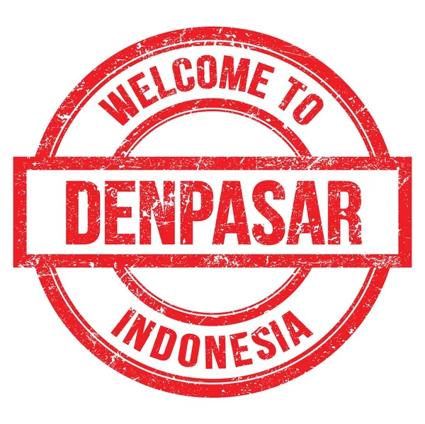 Welcome Denpasar Indonesia Words Written Red Simple Stamp — Stock Photo, Image