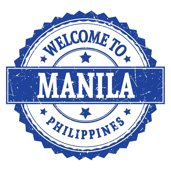 Bem Vindo Manila Filipinas Palavras Escritas Ziguezague Redondo Azul — Fotografia de Stock