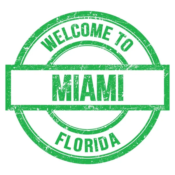 Welcome Miami Florida Słowa Napisane Zielonym Okrągłym Prostym Znaczku — Zdjęcie stockowe
