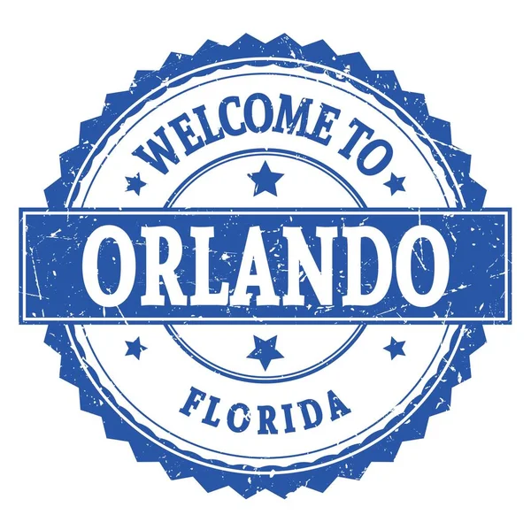 Welkom Orlando Florida Woorden Geschreven Lichtblauwe Ronde Zig Zag Stempel — Stockfoto