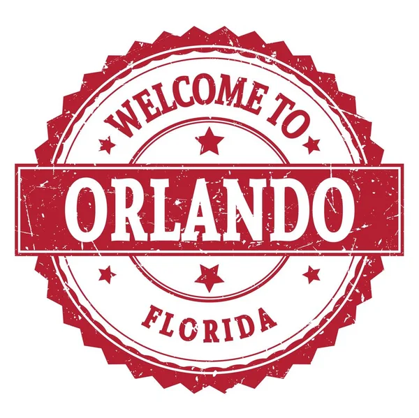 Bienvenidos Orlando Florida Palabras Escritas Rojo Redondo Zig Zag Sello — Foto de Stock