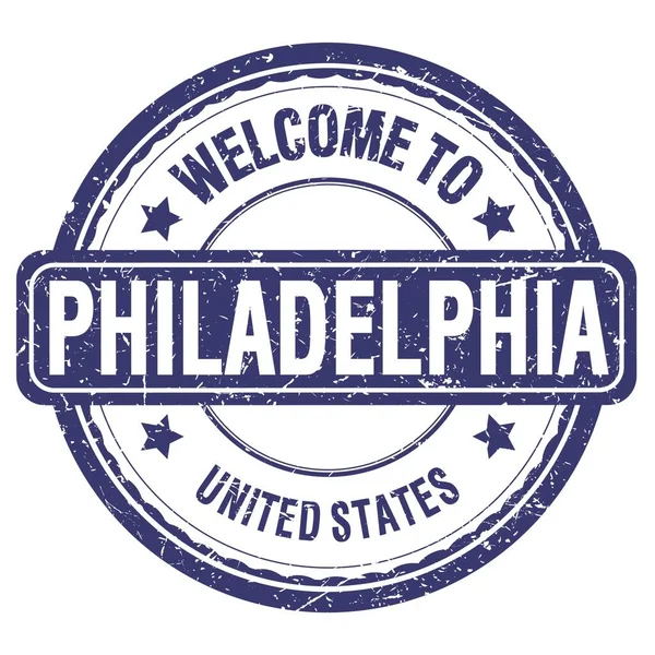 Bienvenue Philadelphie États Unis Mots Écrits Sur Timbre Grungy Bleu — Photo