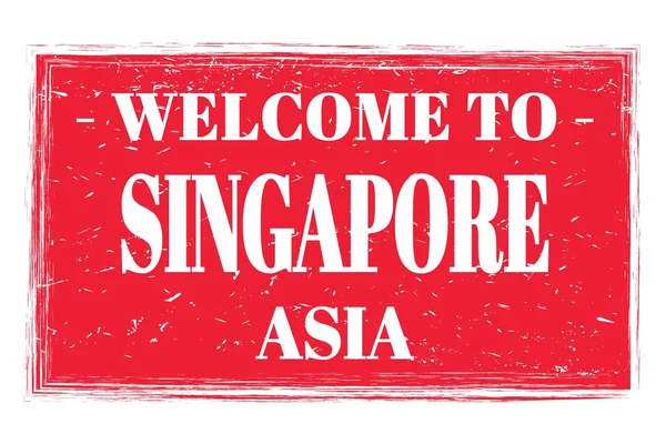 Welkom Singapore Azie Woorden Geschreven Rode Rechthoek Postzegel — Stockfoto