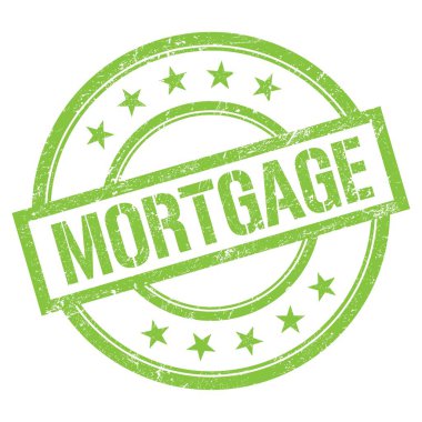Yeşil yuvarlak vintage kauçuk damga üzerine yazılmış MortGage metni.