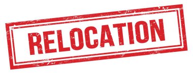 Kırmızı grungy vintage dikdörtgen damgalı RElokasyon metni.