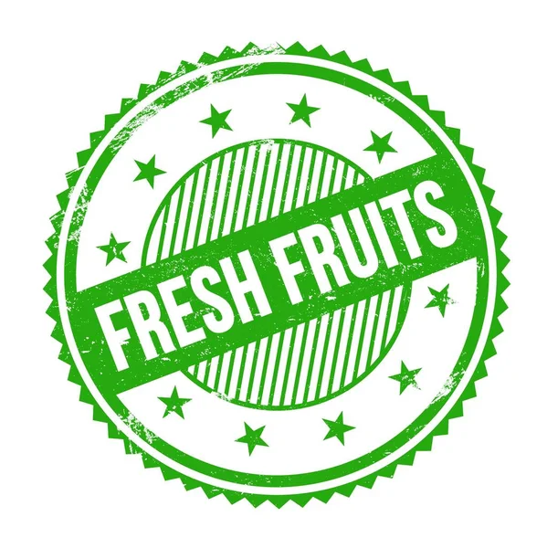 Fresh Fruits Szöveget Írt Zöld Grungy Cikcakkos Szegélyek Kerek Bélyeg — Stock Fotó