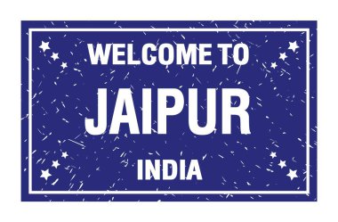 JAIPUR 'a Hoşgeldiniz - INDIA, mavi dikdörtgen bayrak damgası üzerine yazılmış kelimeler