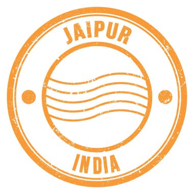 JAIPUR - INDIA, turuncu yuvarlak posta pulu üzerine yazılmış kelimeler