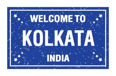 KOLKATA 'ya Hoşgeldiniz - Hindistan, mavi dikdörtgen bayrak damgası üzerine yazılmış kelimeler
