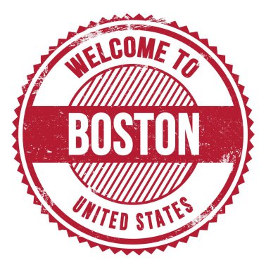 BOSTON 'a Hoşgeldiniz - Birleşik Devletler, kırmızı zig zag damgası üzerine yazılmış kelimeler