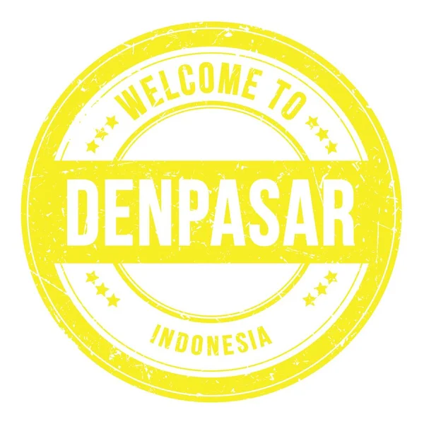 Welcome Denpasar Indonesia Wyrazy Żółtym Znaczku Okrągłej Monety — Zdjęcie stockowe