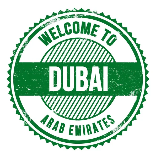 Bienvenue Dubai Émirats Arabes Mots Écrits Sur Timbre Zig Zag — Photo