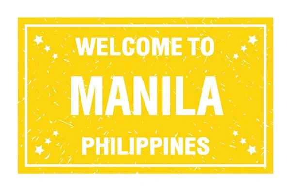 Üdvözöljük Manila Philippines Szavak Írva Sárga Téglalap Zászló Bélyegző — Stock Fotó