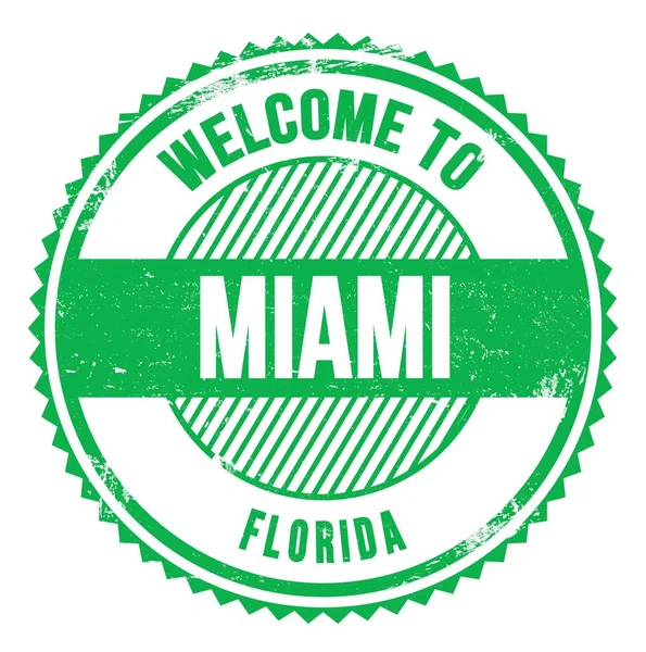 Welcome Miami Florida Słowa Zapisane Zielonym Znaczku Zygzakowym — Zdjęcie stockowe