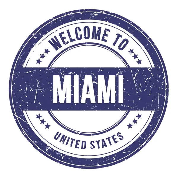 Welcome Miami United States Words Written Blue Coin Stamp — Stock Photo, Image