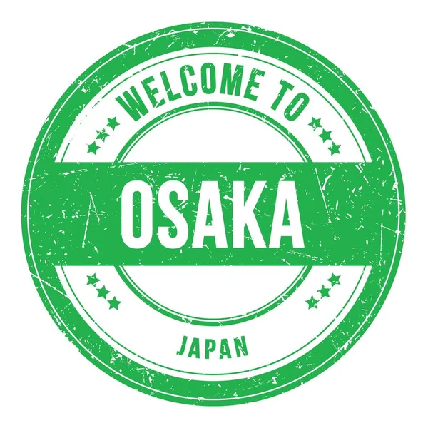 Welkom Naar Osaka Japan Woorden Geschreven Rode Ronde Muntstempel — Stockfoto
