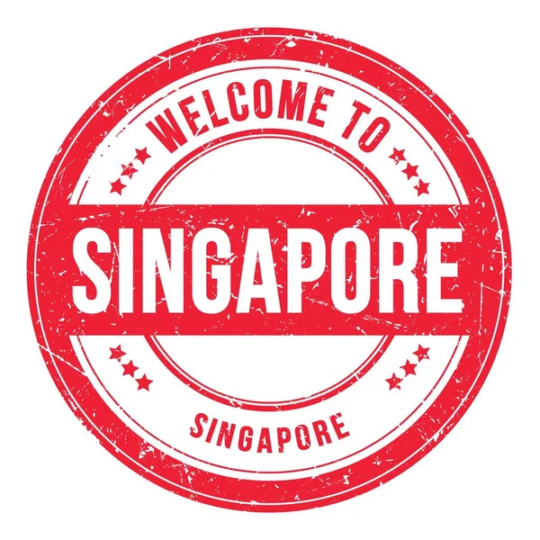 Welkom Singapore Singapore Woorden Geschreven Rode Ronde Muntstempel — Stockfoto