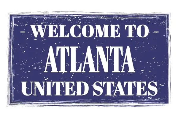 Welcome Atlanta United States Words Written Blue Rectangle Post Stamp — Stock Photo, Image