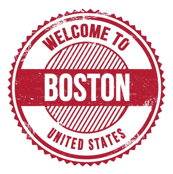Welcome Boston Statki Zjednoczone Napis Czerwonym Znaczku Zygzakowym — Zdjęcie stockowe