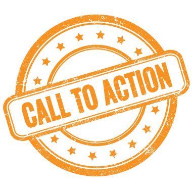 Turuncu, eski, pasaklı, yuvarlak, lastik damgalı Action metnine çağrı.