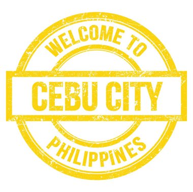 CEBU ŞEHRİ 'ne Hoş Geldiniz - FİLİPİNLER, sarı yuvarlak pulla yazılmış kelimeler