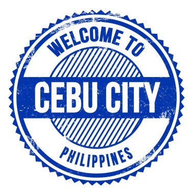 CEBU CITY 'e Hoşgeldiniz - FİLİPİNLER, mavi zig zag damgası üzerine yazılmış kelimeler