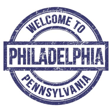 PHILADELPHIA 'ya Hoşgeldiniz - PENNSYLVANIA, mavi yuvarlak basit pulla yazılmış kelimeler