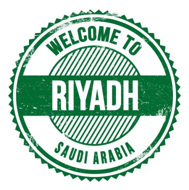 RIYADH 'e Hoşgeldiniz - SAUDI ARABIA, Yeşil zig zag damgası üzerine yazılmış kelimeler