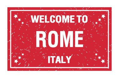 Roma 'ya Hoş Geldiniz - İtalya, kırmızı dikdörtgen bayrak damgasında yazılı kelimeler