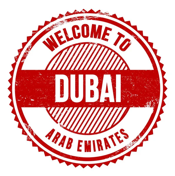 Bem Vindo Dubai Emirados Arab Palavras Escritas Ziguezague Vermelho Escuro — Fotografia de Stock