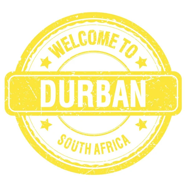 Bienvenidos Durban Sudáfrica Palabras Escritas Sello Amarillo Gruñón —  Fotos de Stock