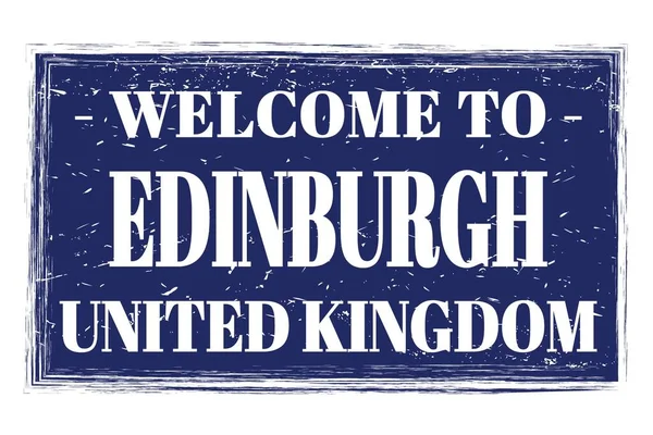 Vítejte Edinburgh Spojené Království Slova Napsaná Modré Obdélníkové Poštovní Známce — Stock fotografie
