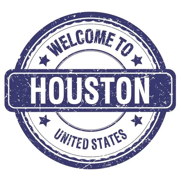 Bienvenue Houston États Unis Mots Écrits Sur Timbre Grungy Bleu — Photo